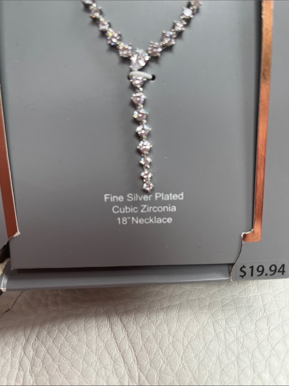 Silver-Plated Cubic Zirconia Y-Drop Necklace and Earring Set - Picture 2 of 4